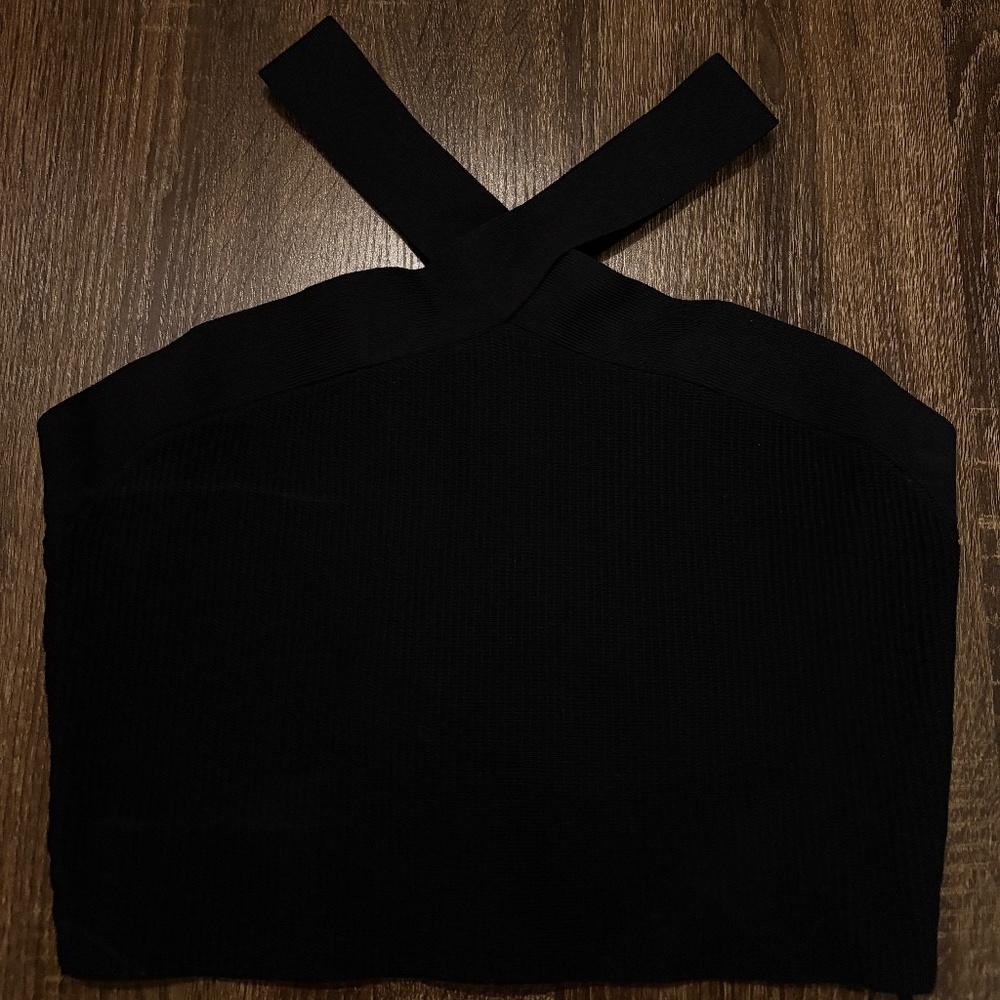Aritzia Cream Ribbed Cross-Front Crop Top - Picture 3 of 3